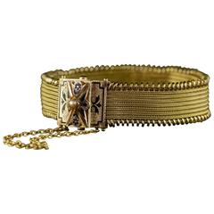 1890s Victorian Enamel Seed Pearl Gold Filled Mourning Bracelet