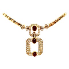 Vintage Chain Necklace Yellow Gold Ruby