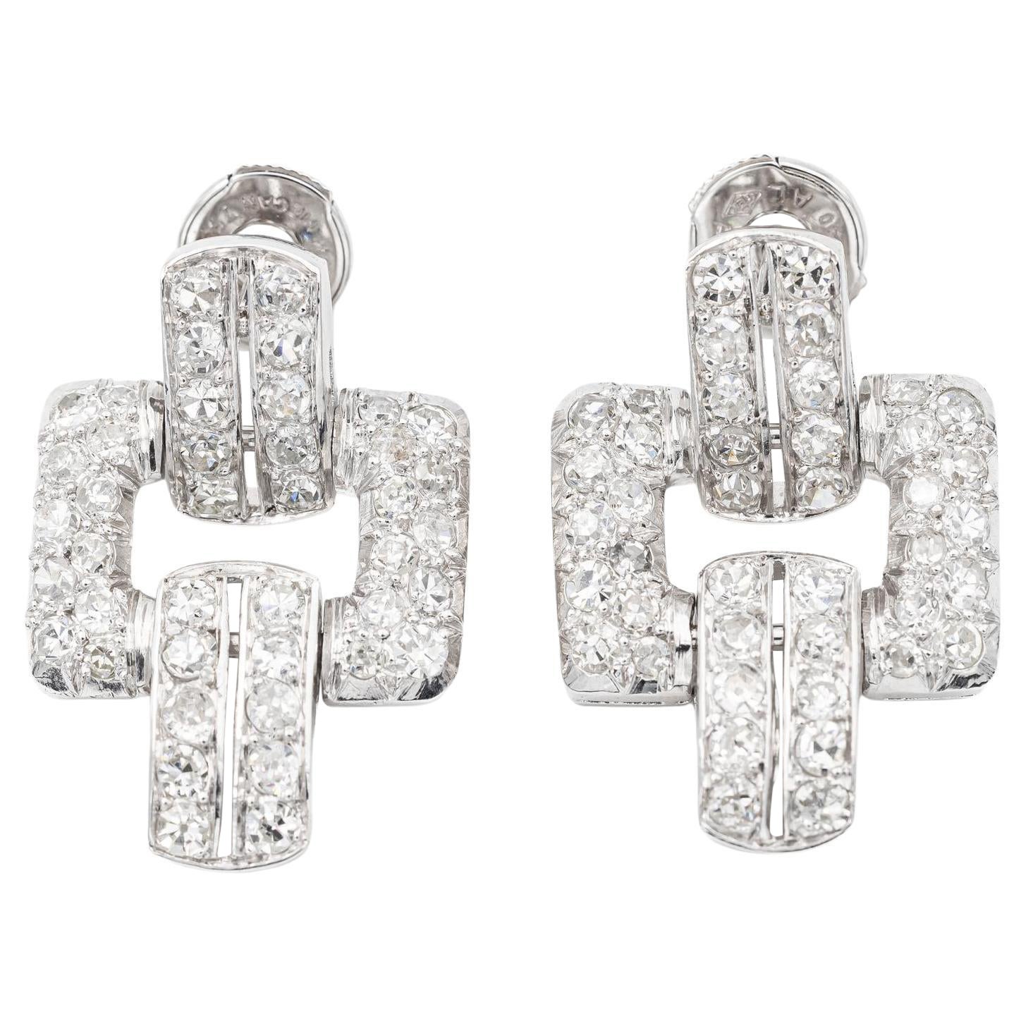 Boucles d'oreilles pendantes Platine Diamant en vente