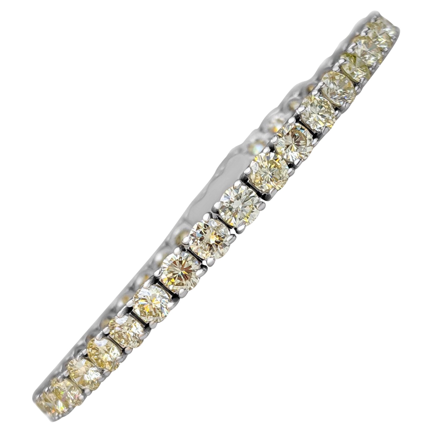 NO RESERVE!  13.71 Ct Fancy Light Yellow Diamond Tennis 14K White Gold Bracelet For Sale