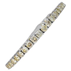 PAS DE RÉSERVE !  Bracelet tennis en or blanc 14 carats avec diamant jaune clair fantaisie 13,71 carats