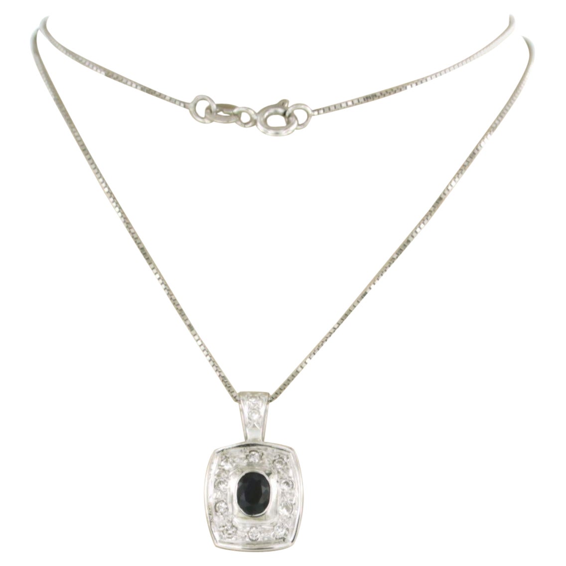 Necklace and pendant set with sapphire and diamonds 18k white gold For Sale