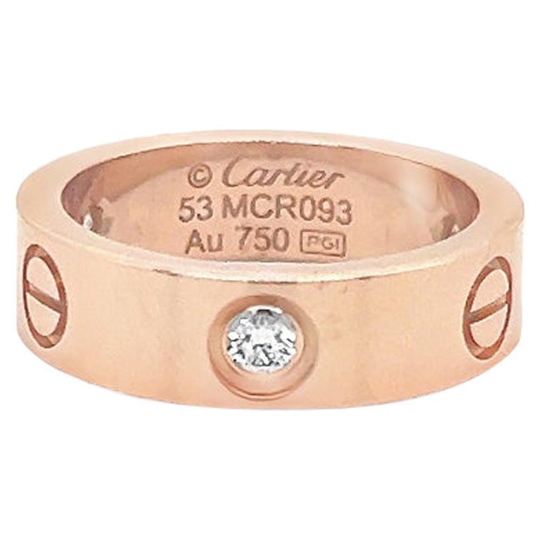 Cartier Love Ring 3 Diamond 18k Rose Gold Size 6.5  For Sale