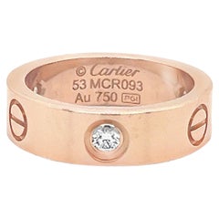 Cartier Love Ring 3 Diamond 18k Rose Gold Size 6.5 