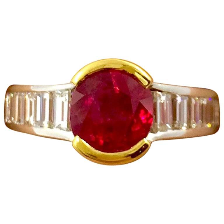 2.42 Carat Burma Ruby Diamond Two-Color Gold Ring For Sale