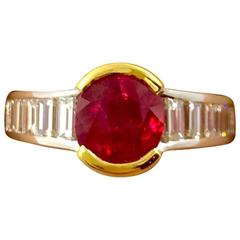 2.42 Carat Burma Ruby Diamond Two Color Gold Ring 4