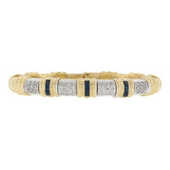 Italian 18k Two Tone Gold 1.40ctw Diamond & Sapphire Flexible Cuff Bracelet