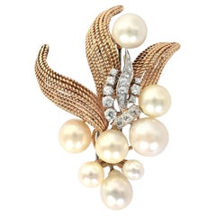 Vintage Seaman Schepps Pearl and Diamond Gold Brooch