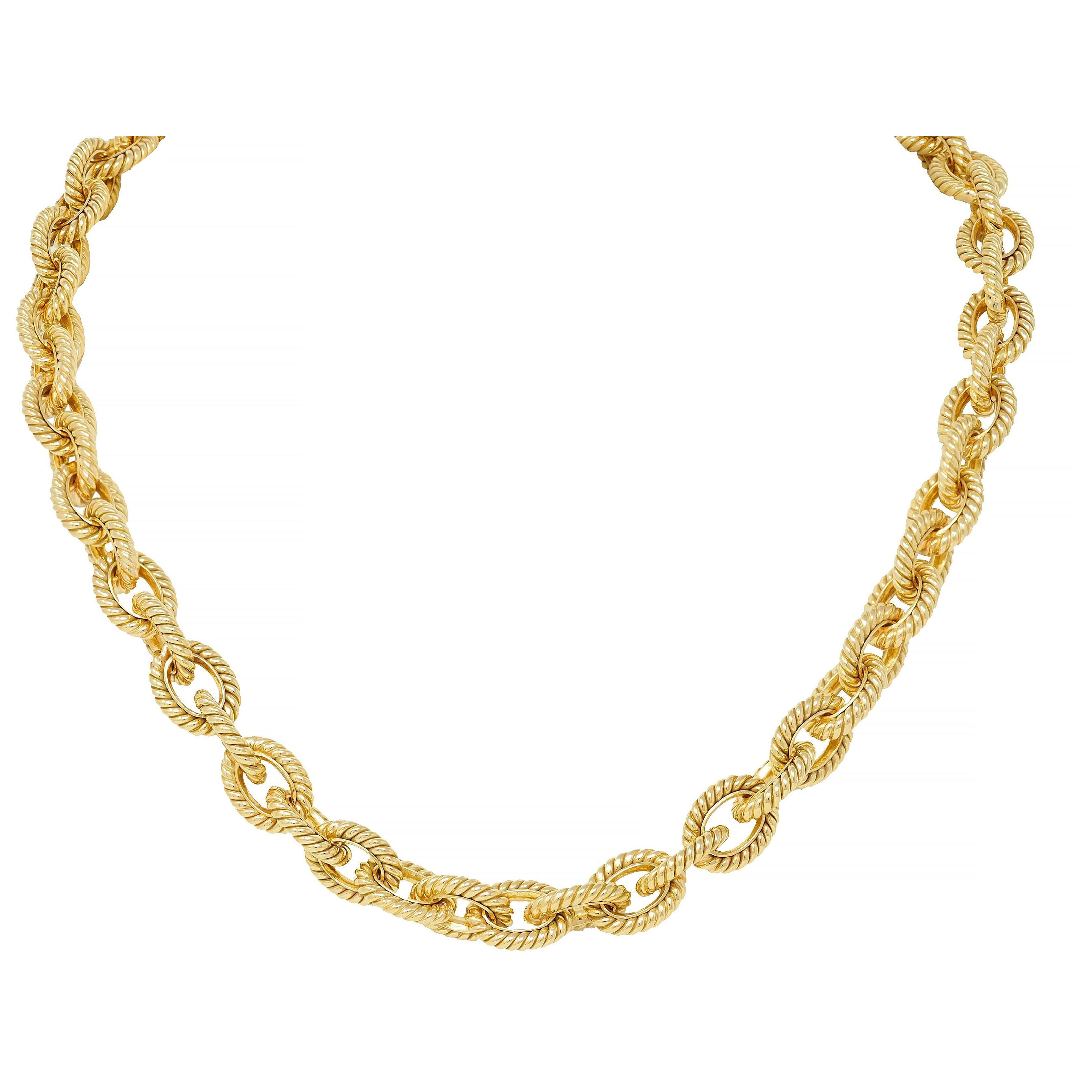 Tiffany & Co Vintage 18 Karat Yellow Gold Twisted Rope Cable Link Chain Necklace For Sale