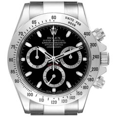 Used Rolex Daytona Chronograph Black Dial Steel Mens Watch 116520 Box Card