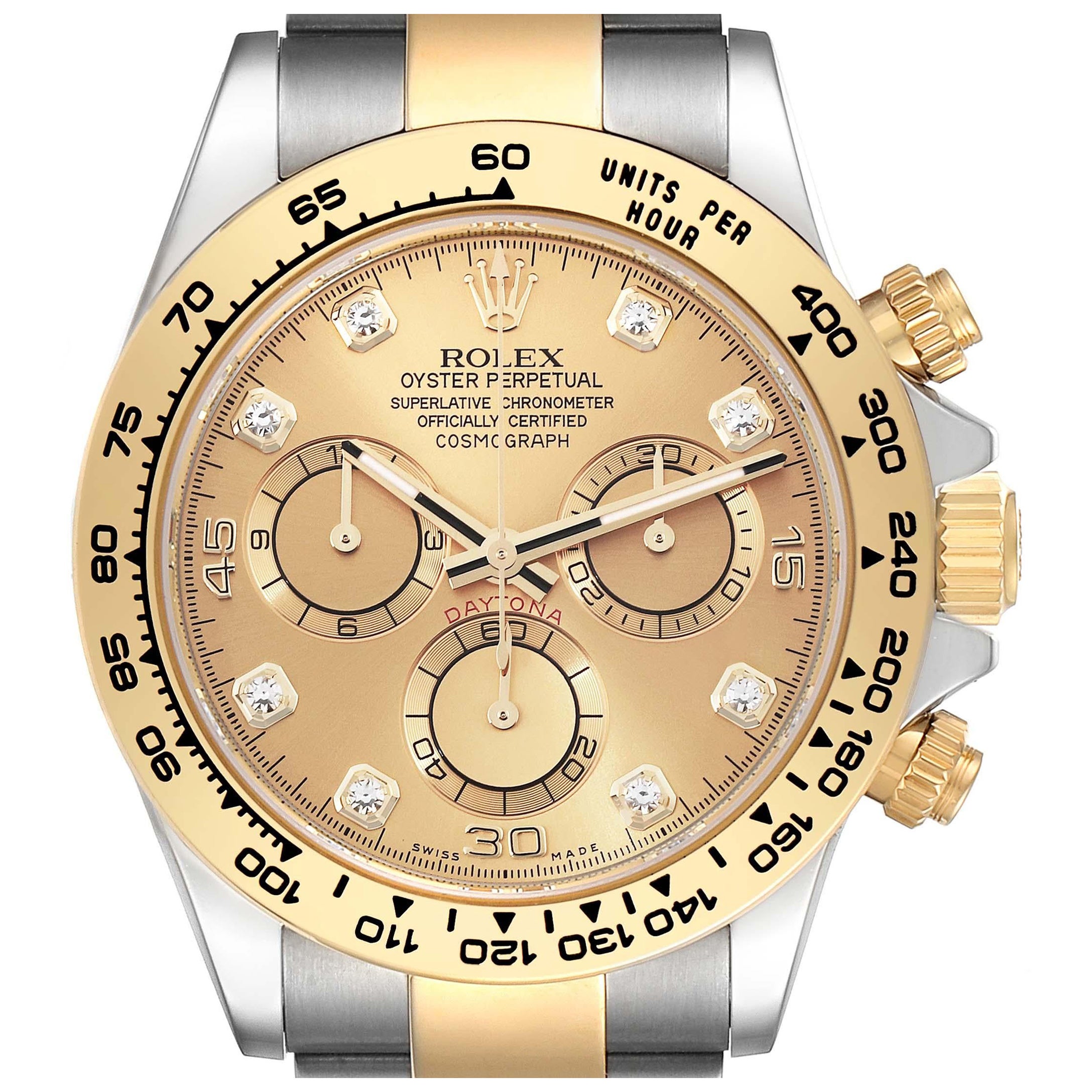 Rolex Daytona Steel Yellow Gold Diamond Dial Mens Watch 116503 Box Card