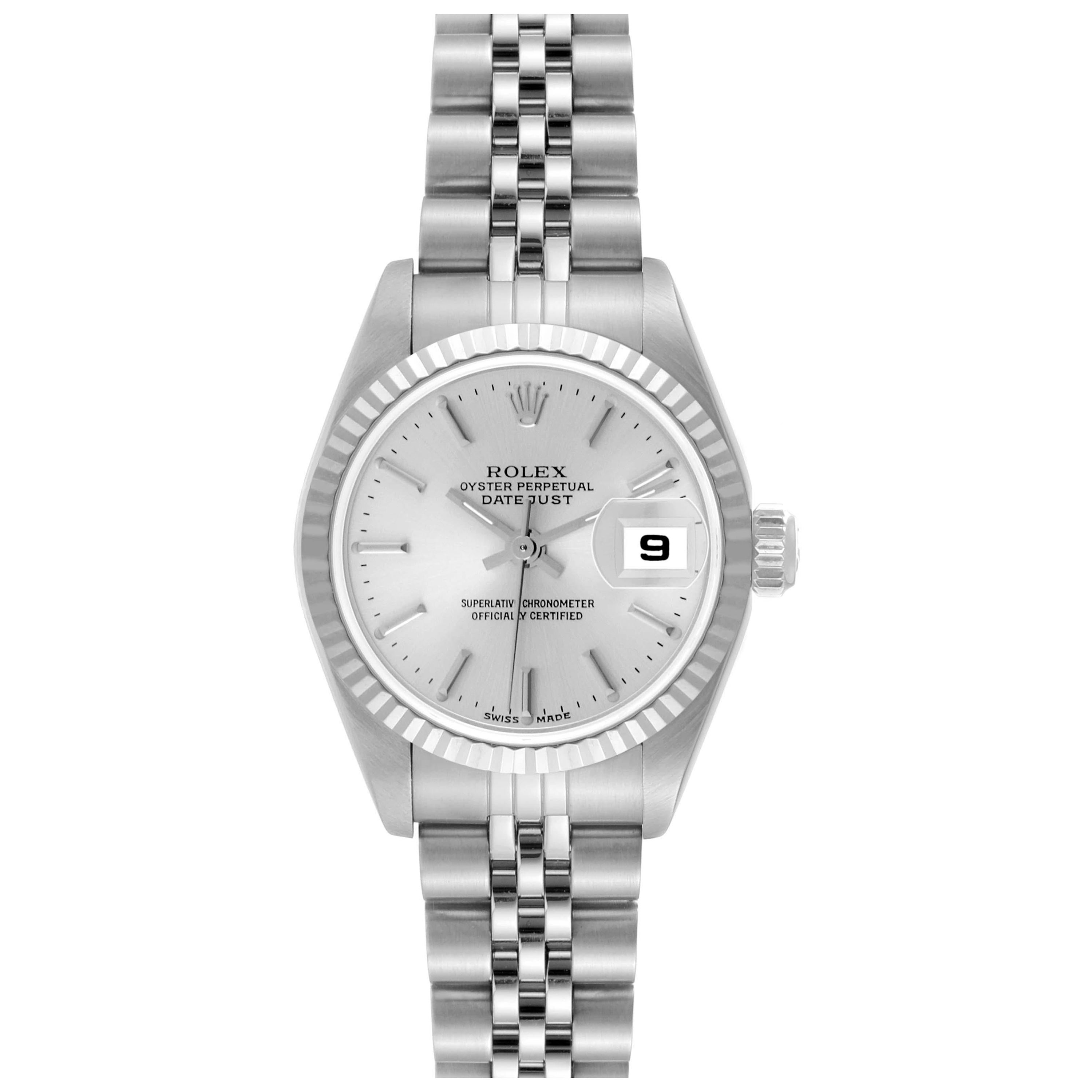 Rolex Datejust 26 Steel White Gold Silver Dial Ladies Watch 79174 For Sale