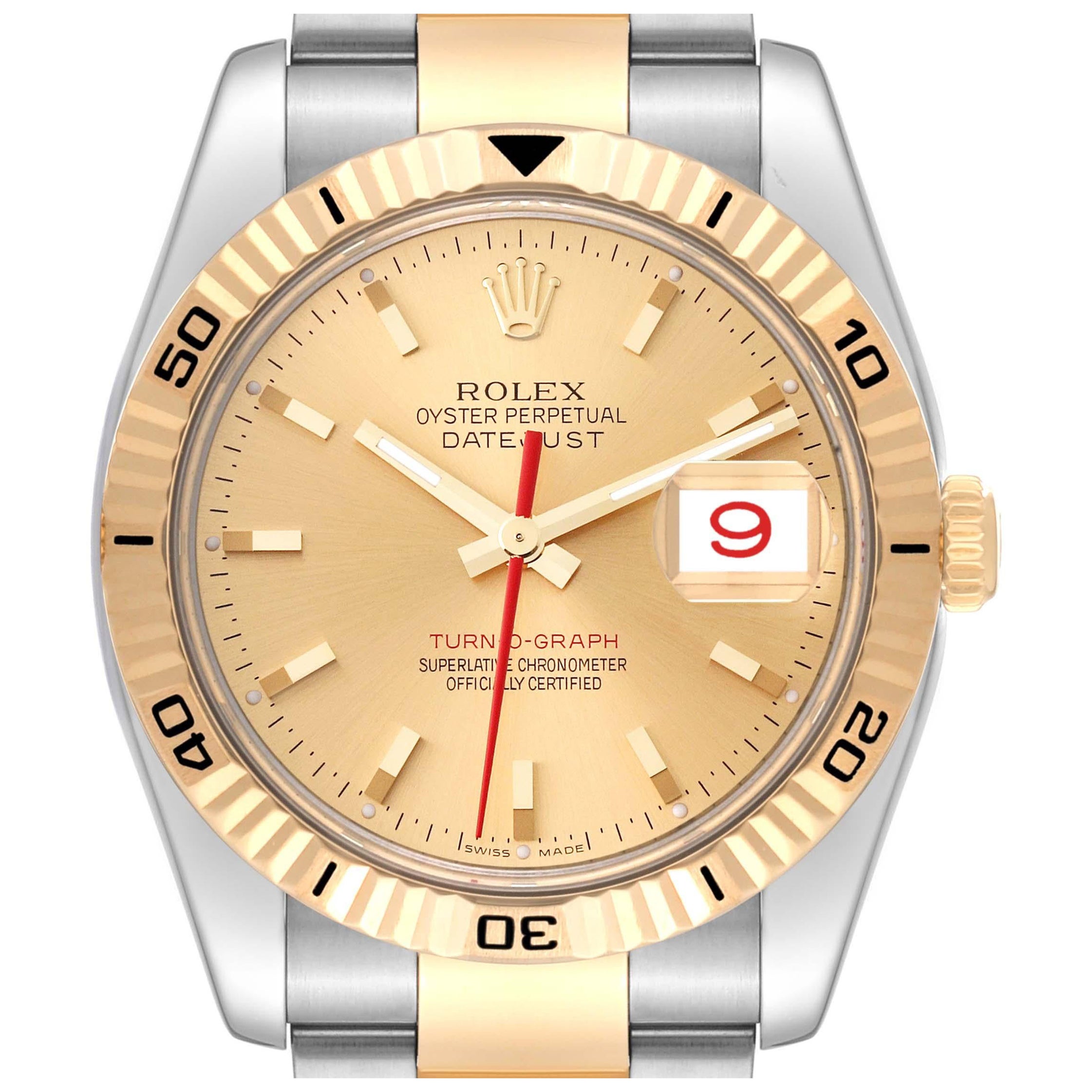 Rolex Datejust Turnograph Steel Yellow Gold Mens Watch 116263
