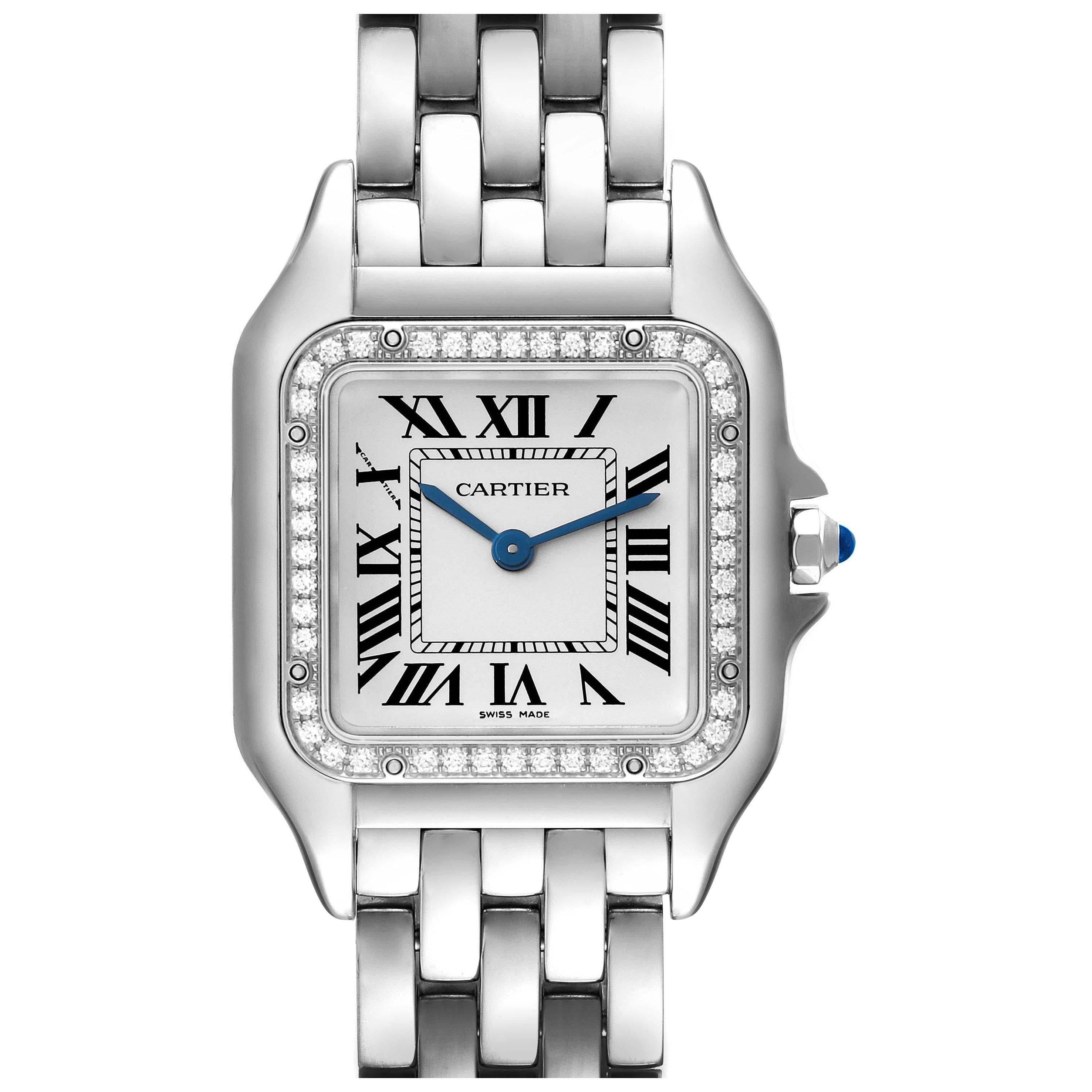 Montre Femme Cartier Panthere Medium Steel Diamond Bezel W4PN0008 Box Card en vente