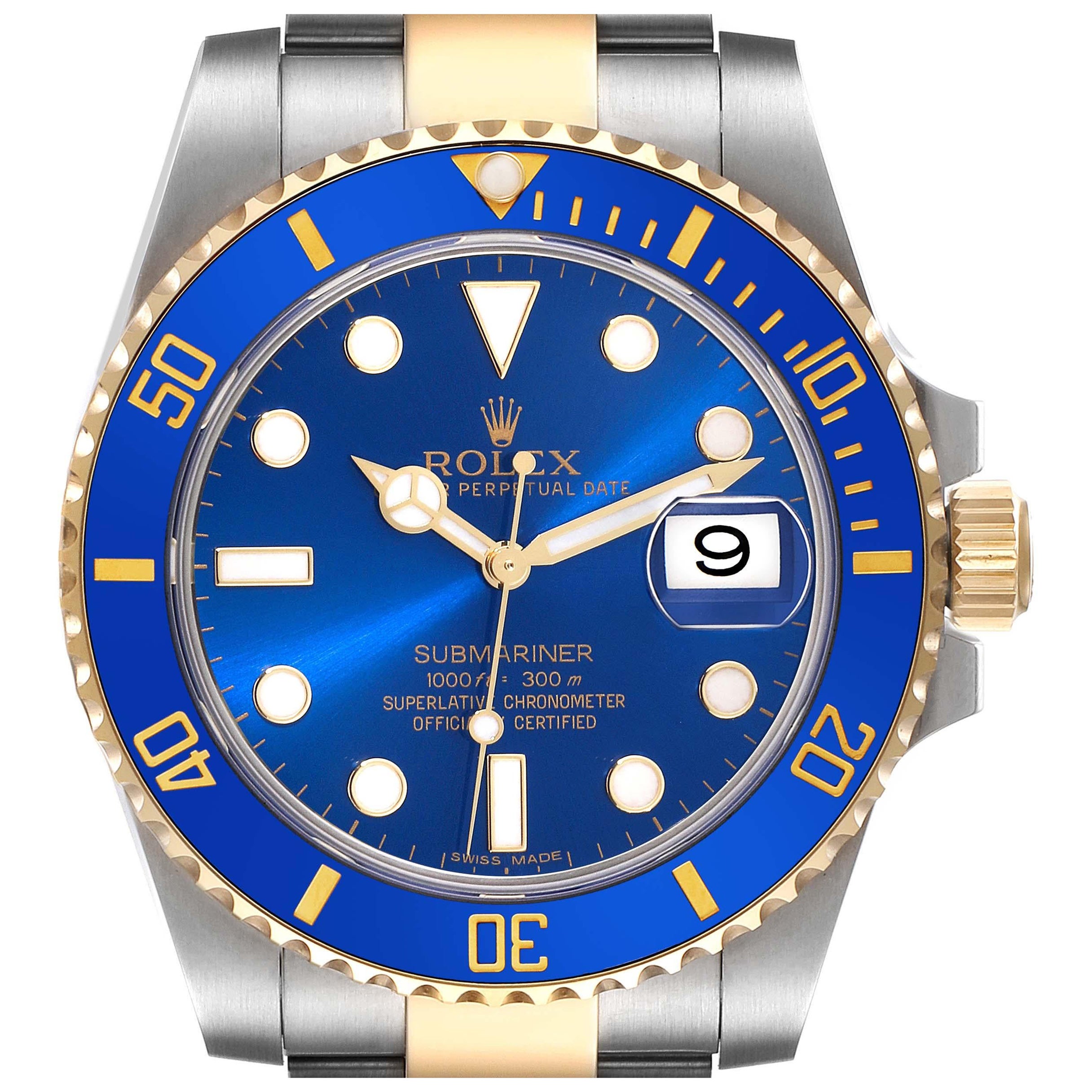 Rolex Submariner Steel Yellow Gold Blue Dial Mens Watch 116613 Box Card For Sale