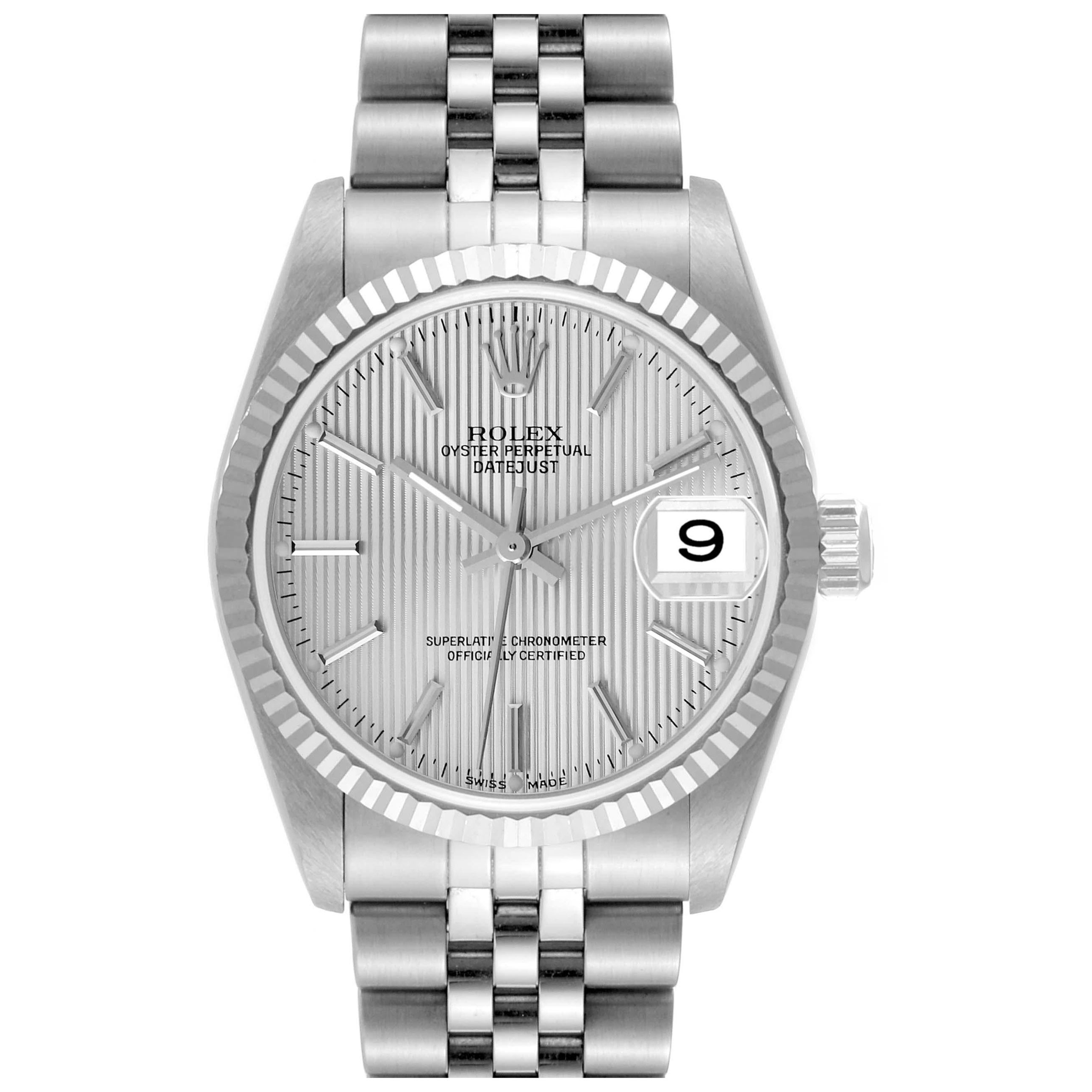 Rolex Datejust Midsize Steel White Gold Silver Tapestry Dial Ladies Watch 78274 For Sale