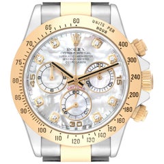 Rolex Daytona Yellow Gold Steel Mother of Pearl Diamond Mens Watch 116523