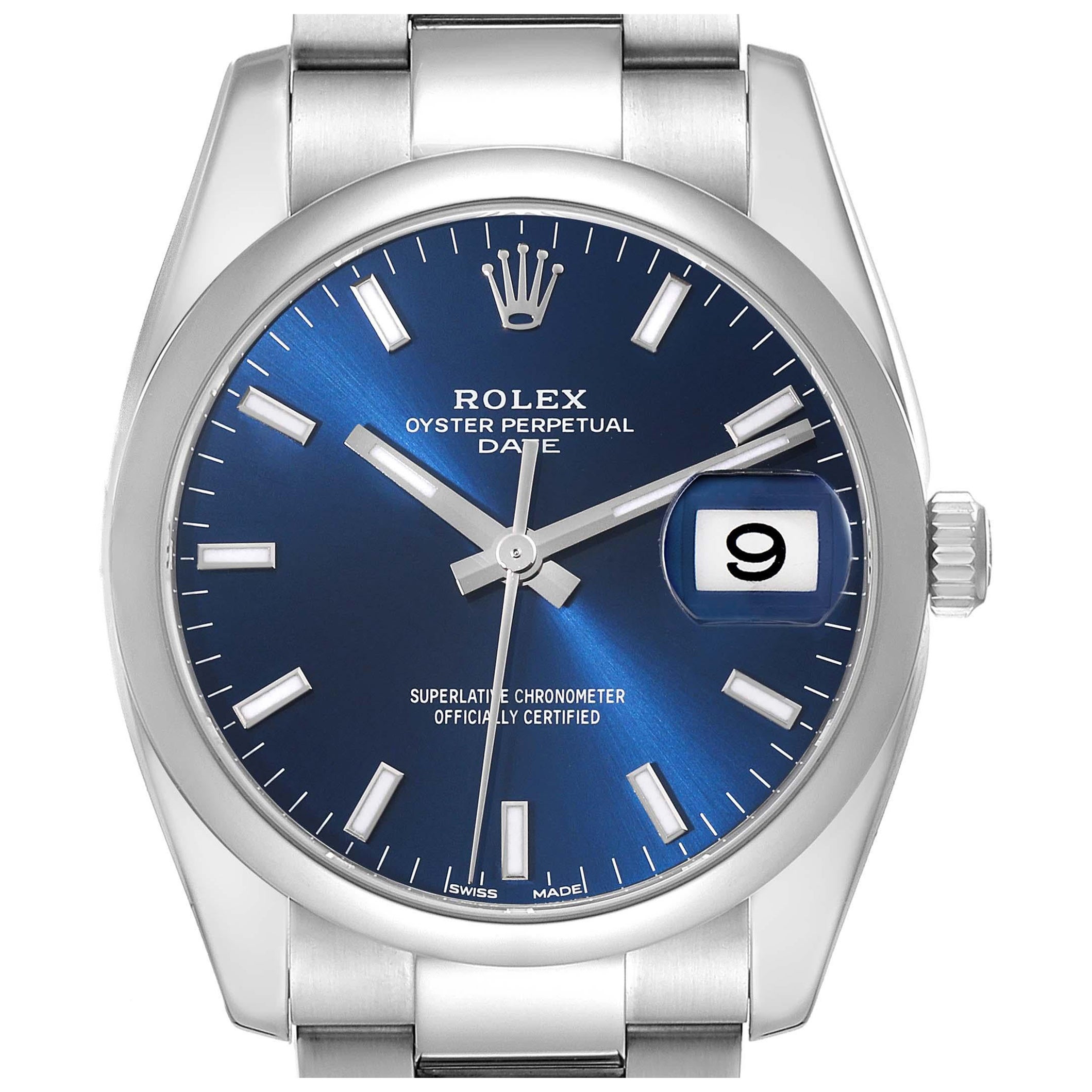 Rolex Date Stainless Steel Blue Dial Mens Watch 115200 Box Card For Sale