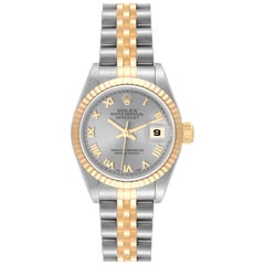 Rolex Datejust Steel Yellow Gold Slate Dial Ladies Watch 79173 Box Papers