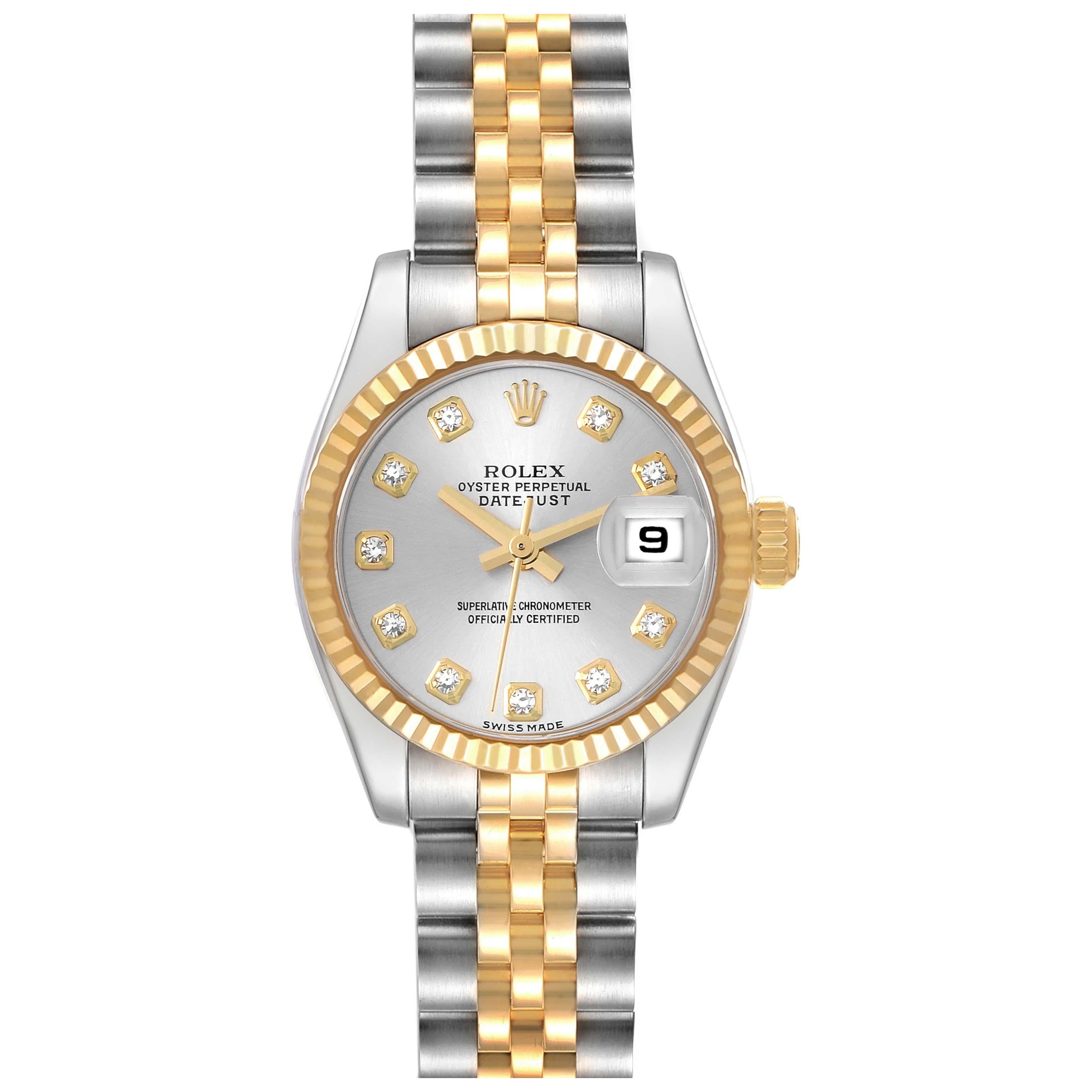 Rolex Montre Datejust 26 en acier avec cadran en or jaune et diamants, pour femmes 179173
