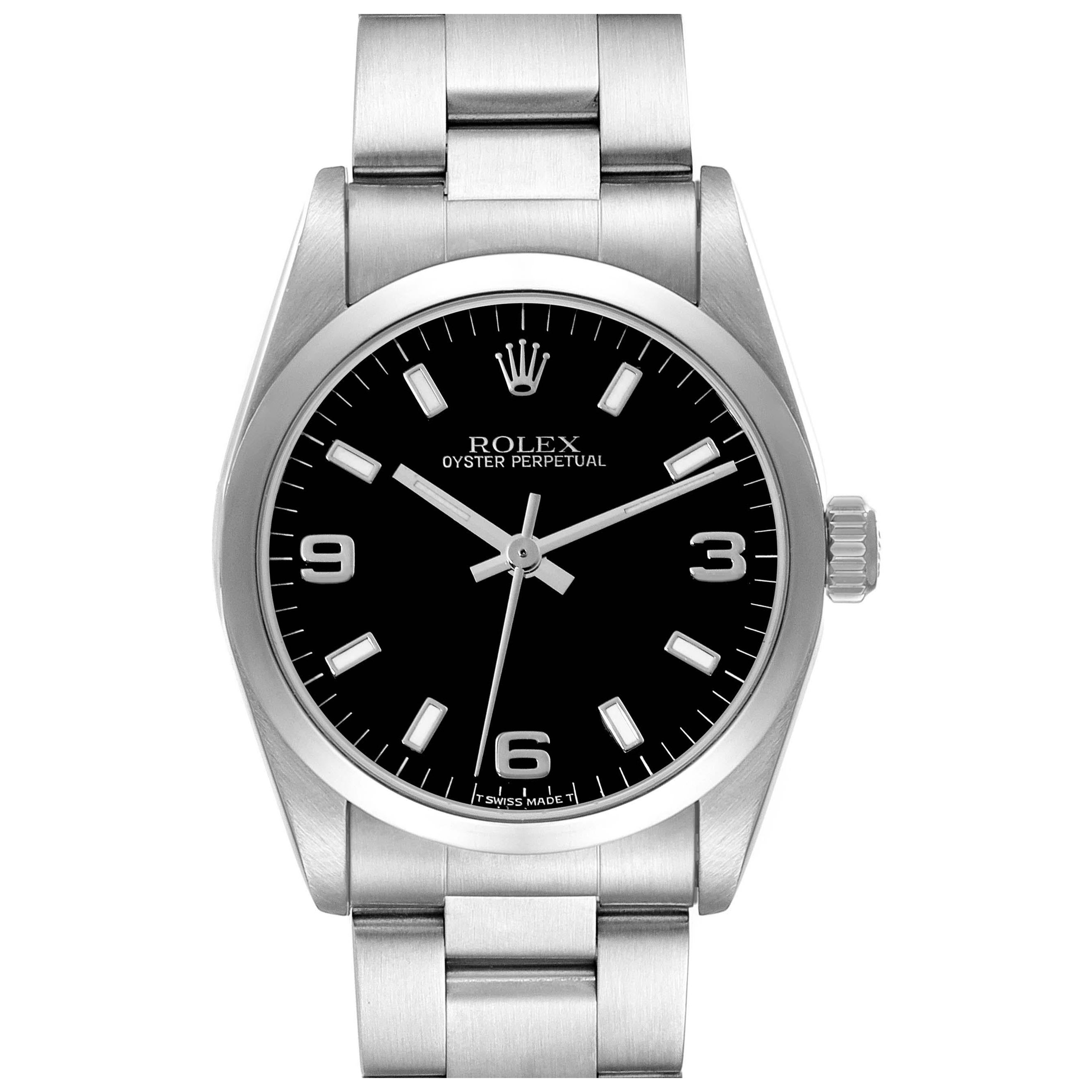 Rolex Oyster Perpetual Midsize Black Dial Steel Ladies Watch 67480