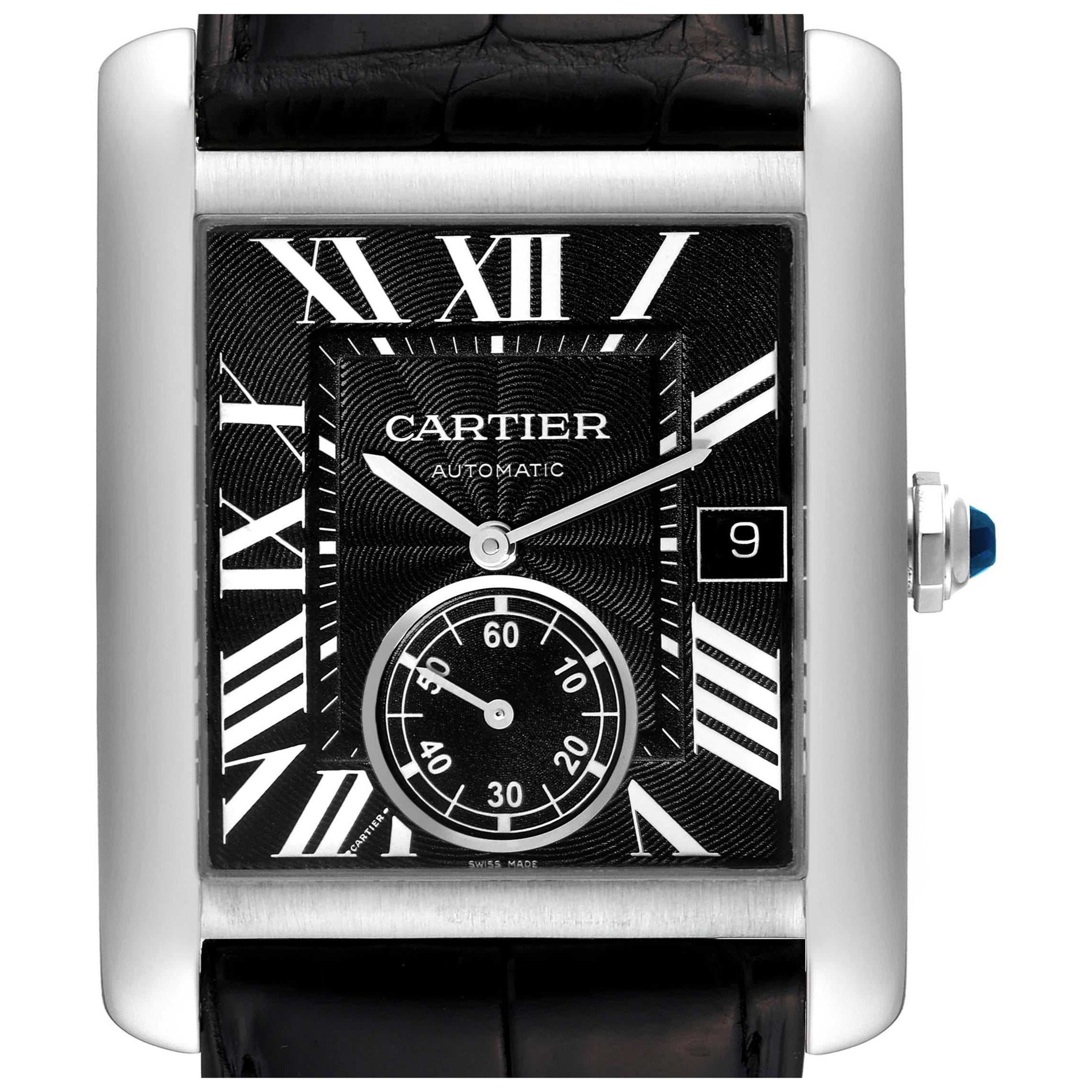 Cartier Tank MC Black Dial Automatic Steel Mens Watch W5330004 Card For Sale