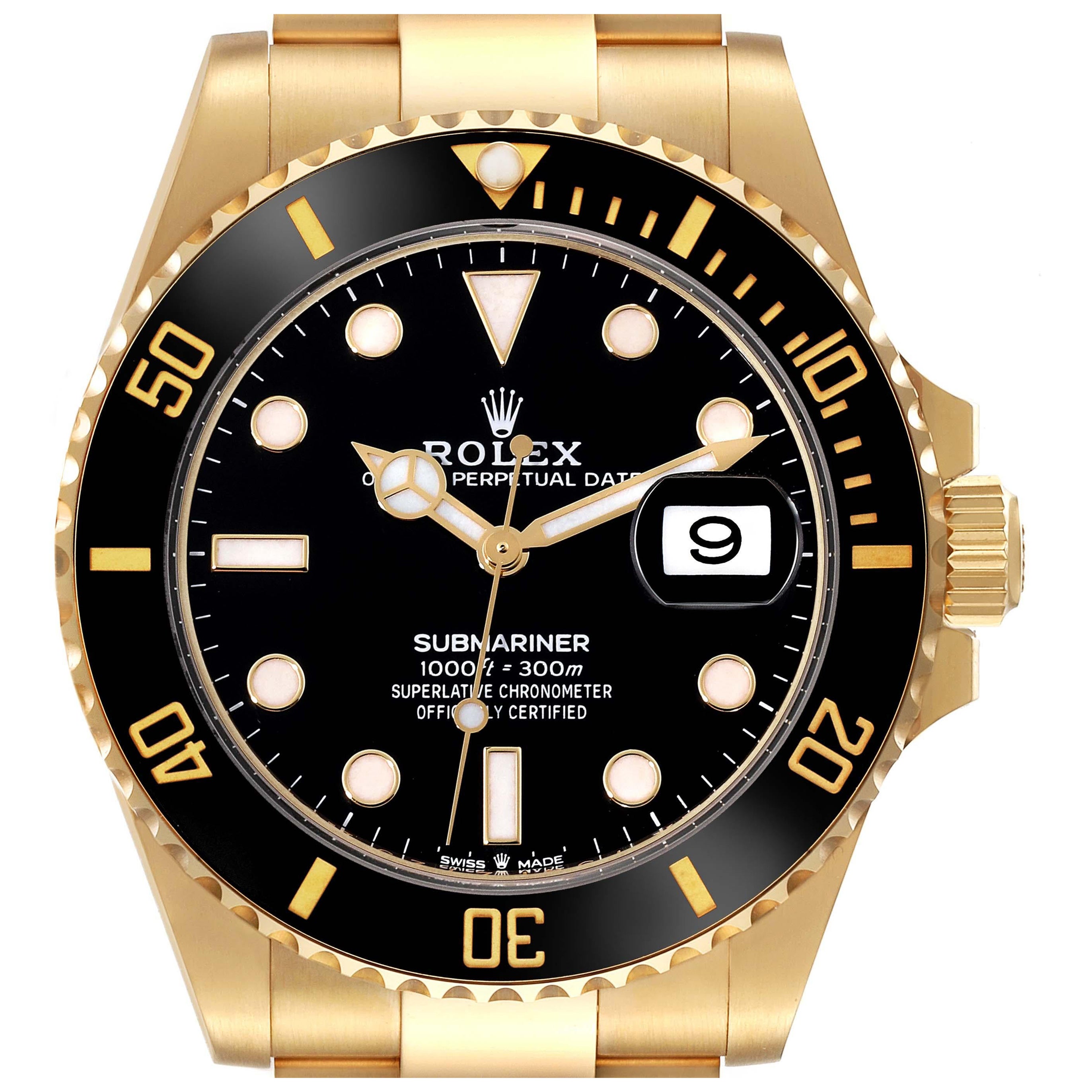 Rolex Submariner Yellow Gold Black Dial Bezel Mens Watch 126618 Box Card For Sale
