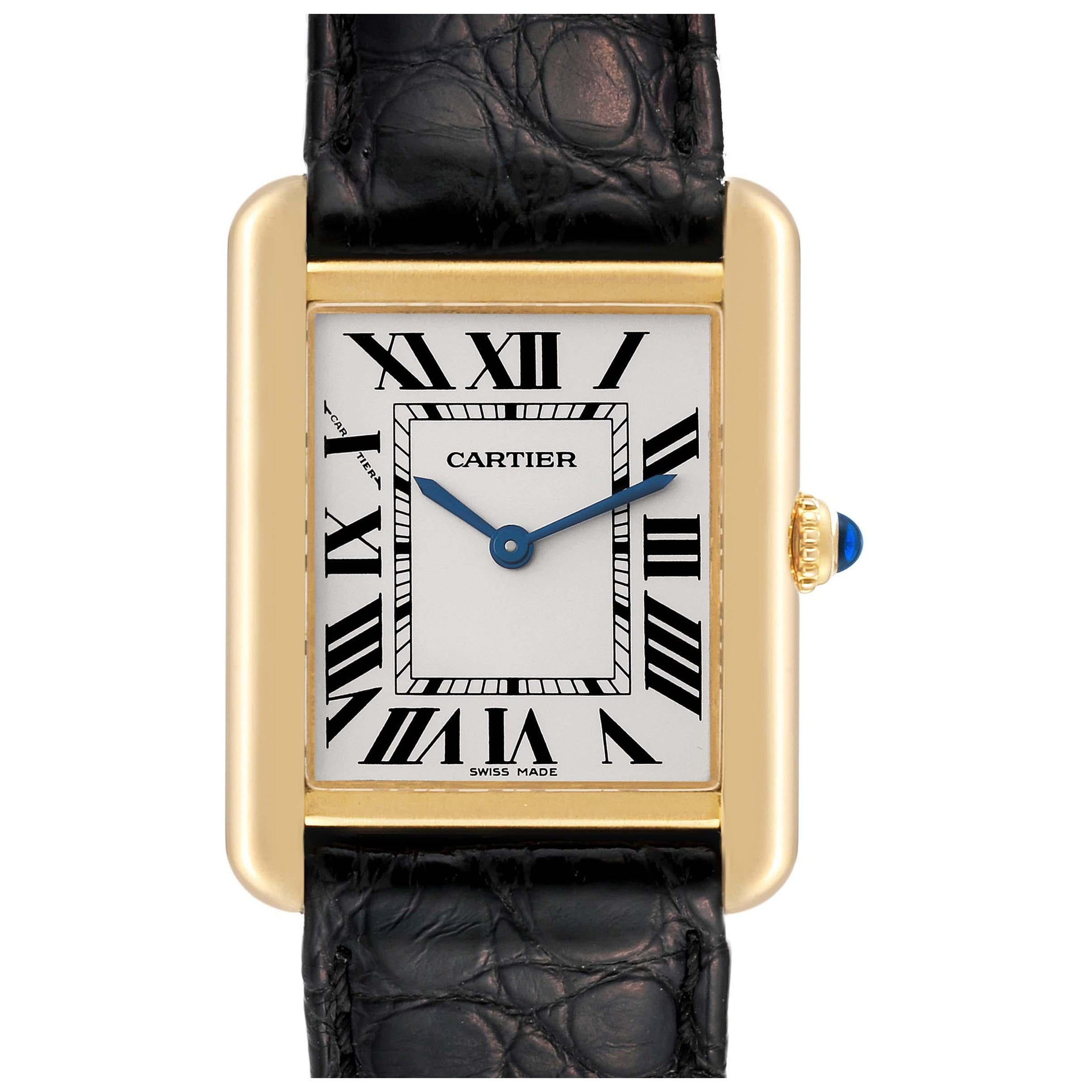 Cartier Tank Solo Yellow Gold Steel Silver Dial Ladies Watch W5200002 For Sale