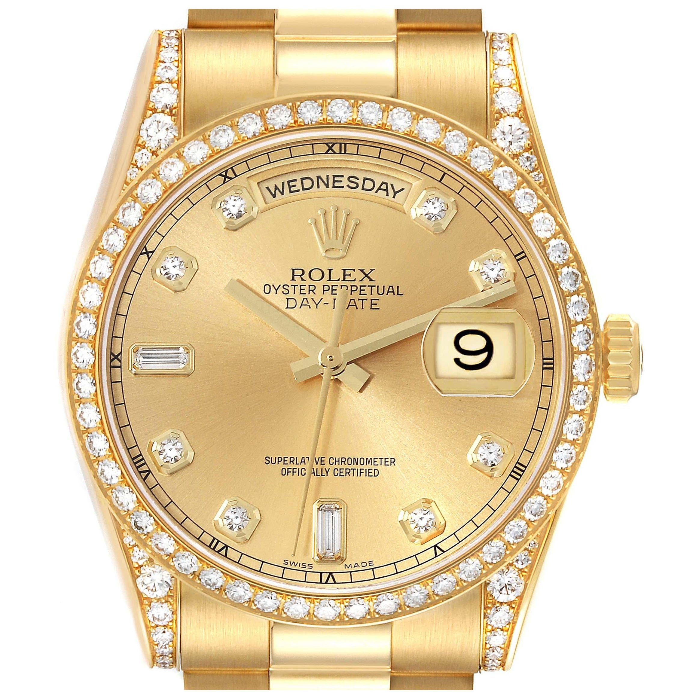 Rolex President Day-Date 36 Montre homme en or jaune avec diamants 118388