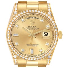 Used Rolex President Day-Date 36 Yellow Gold Diamond Mens Watch 118388