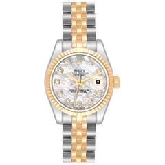 Rolex Datejust Steel Yellow Gold Mother of Pearl Diamond Dial Ladies Watch