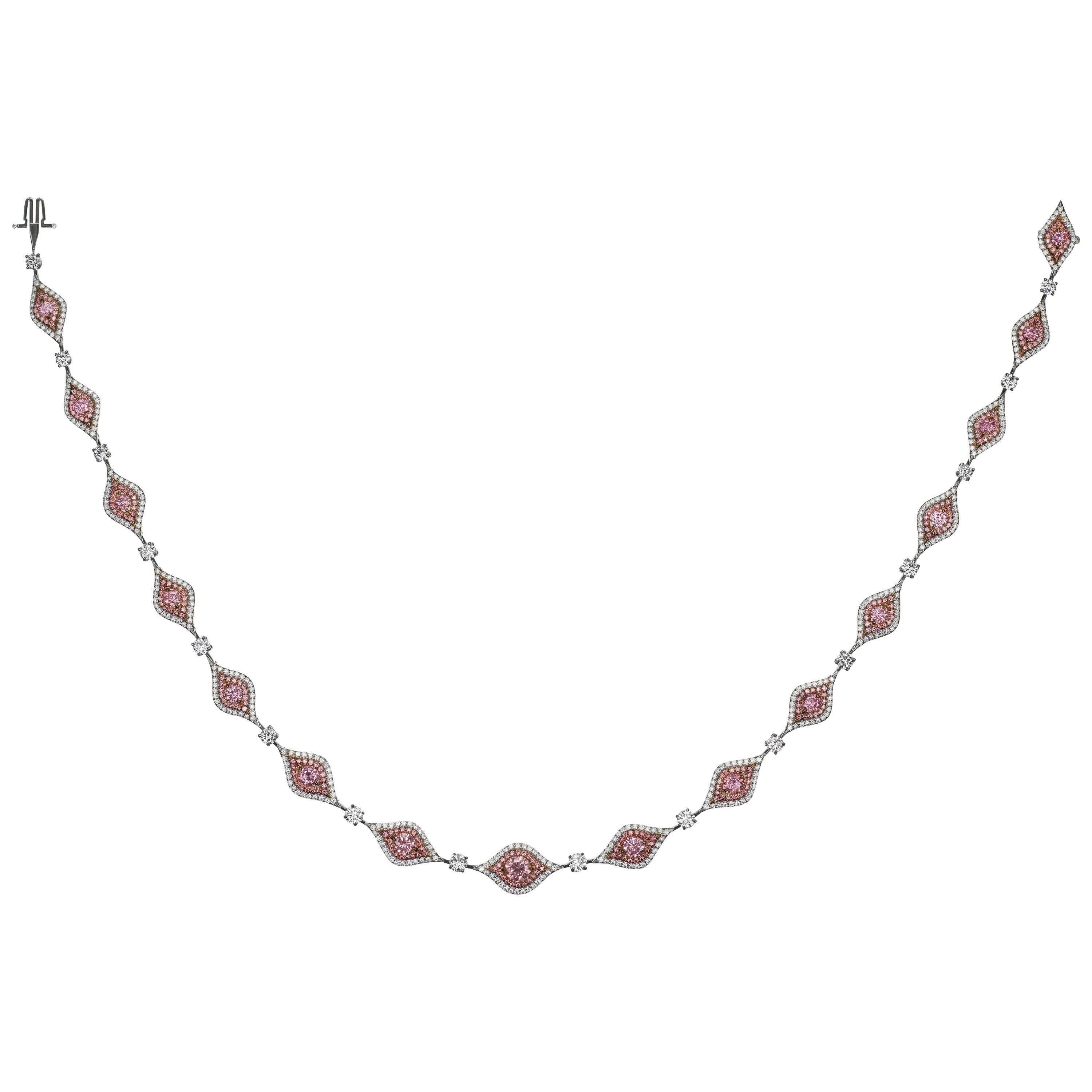 5.80 Carat Argyle Fancy Intense Pink Diamond Platinum Necklace For Sale