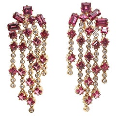 Tourmaline Diamond Earrings Designer Sonia B Dangling 14k Gold, 1970