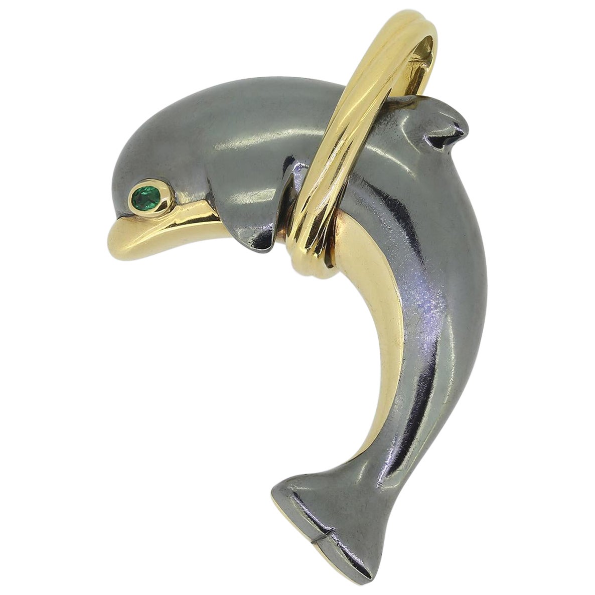 Cartier Hematite and Emerald Dolphin Pendant For Sale