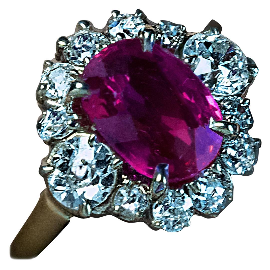2.71 Carat Burma Ruby Diamond Engagement Ring