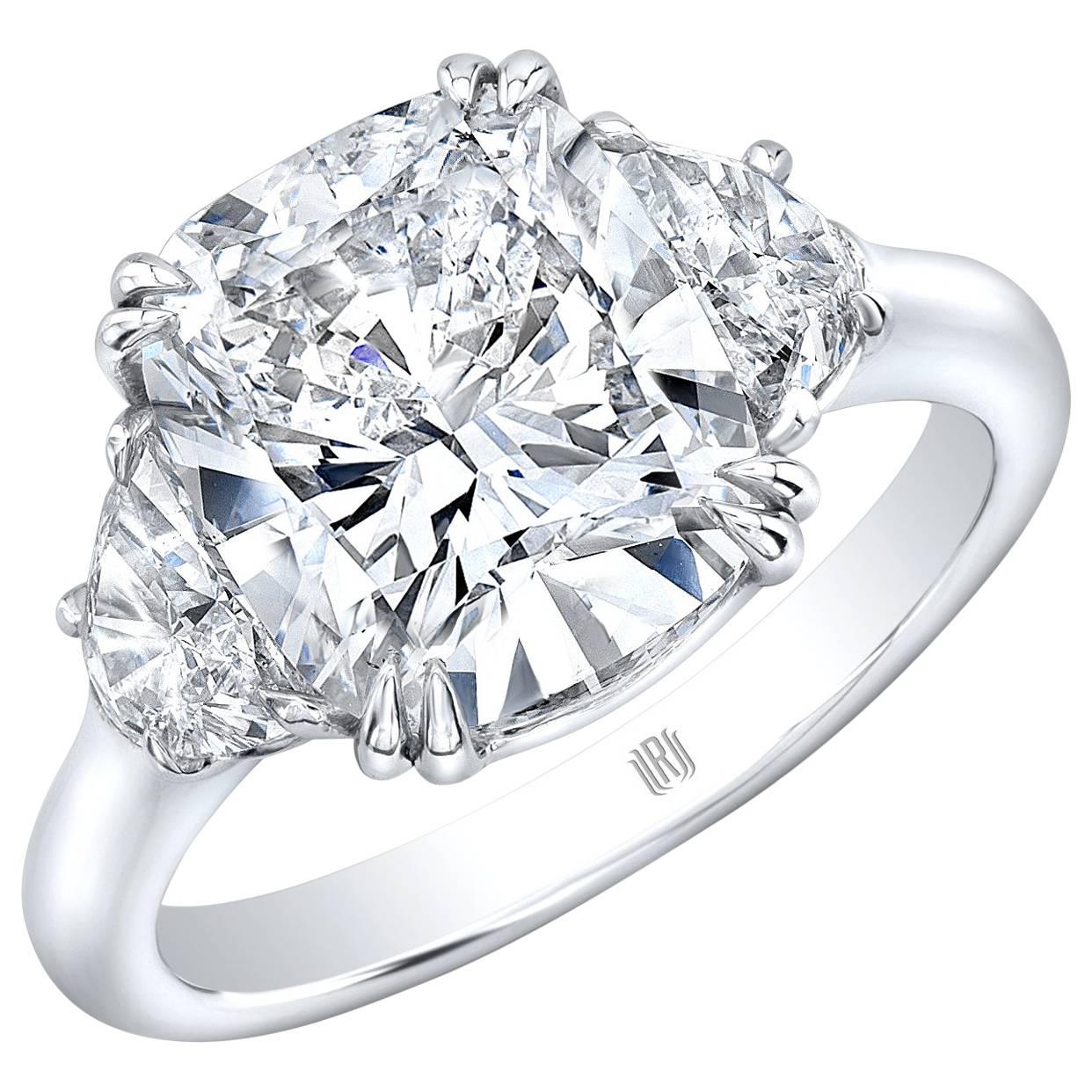 4.01 Carat GIA Certified G SI2 Cushion Cut Diamond Platinum Engagement Ring For Sale
