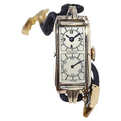 Vintage Gruen Gold Filled Art Deco Ladies Dr's Watch with Fired Enamel Printed Dial 1925