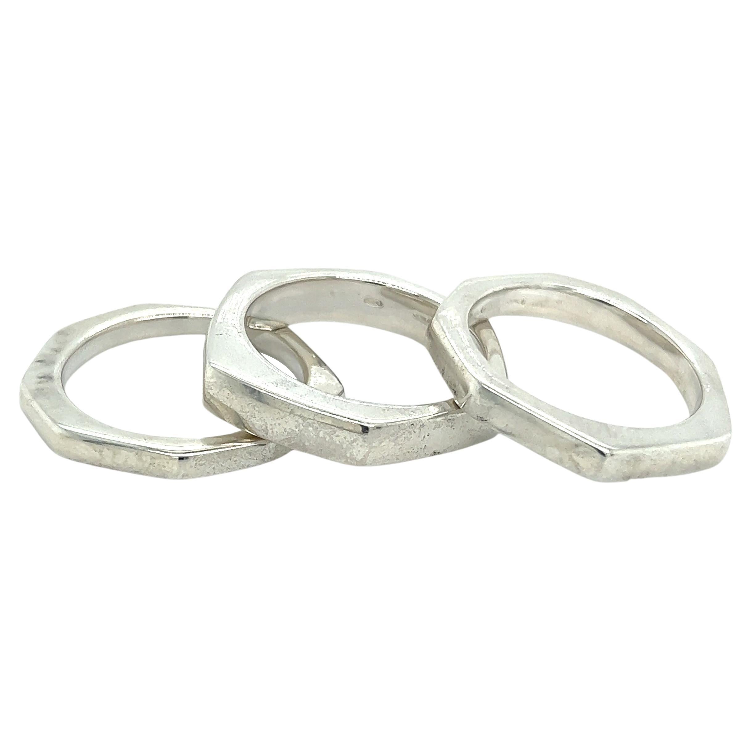 Gucci Estate Abstract Triple Ring Size 10 Silver  For Sale