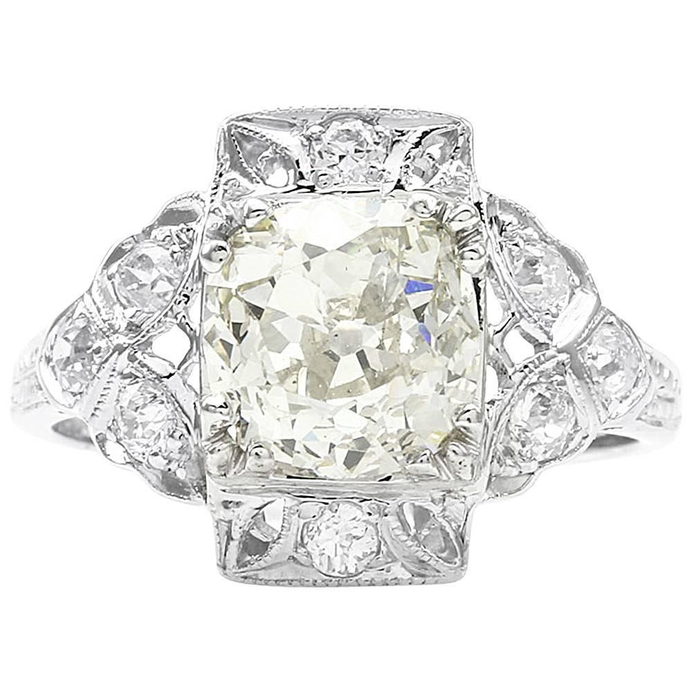European Cut Diamonds Platinum Engagement Ring For Sale