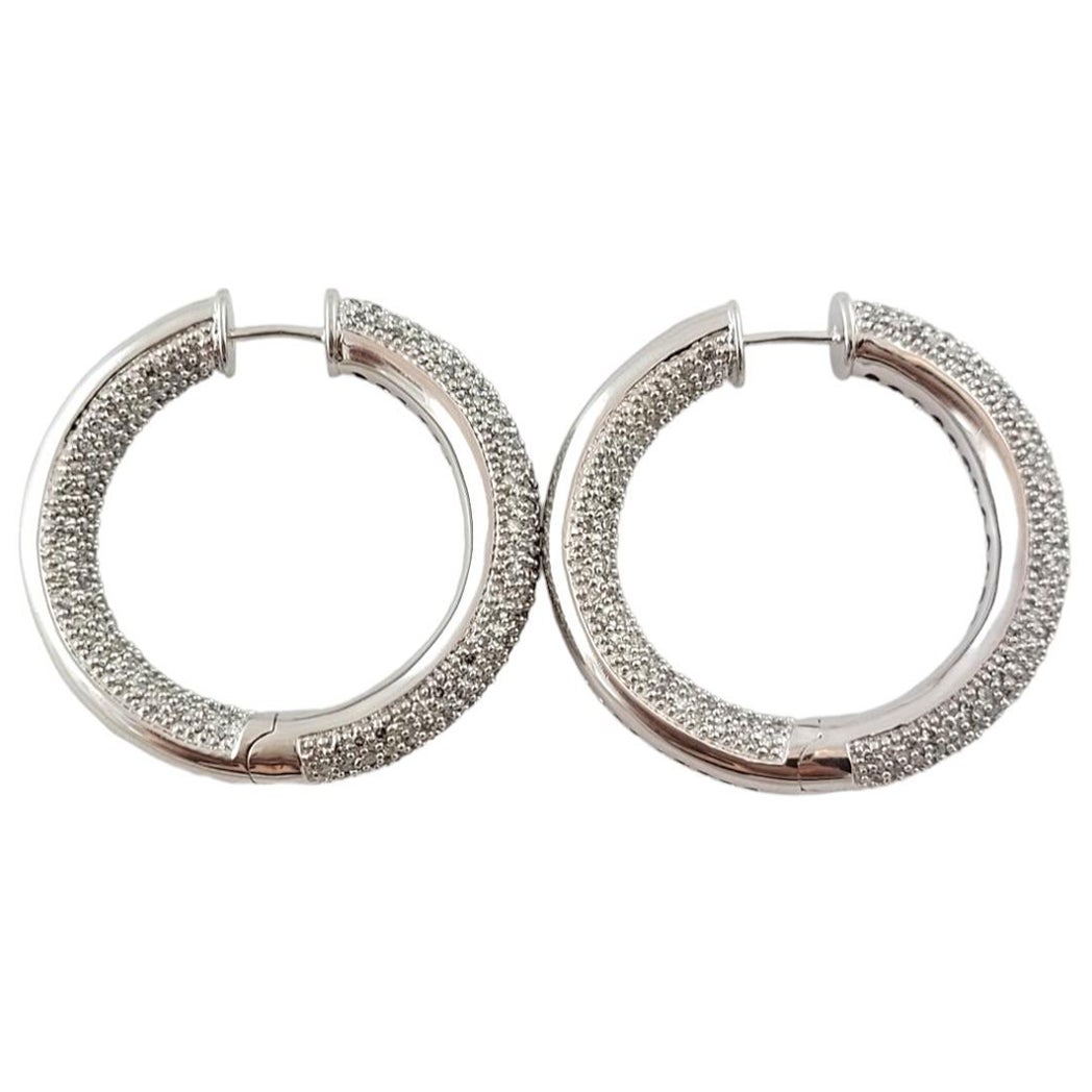 14 Karat White Gold Large Diamond Hoop Earrings #16950 For Sale