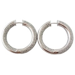 14 Karat White Gold Large Diamond Hoop Earrings #16950