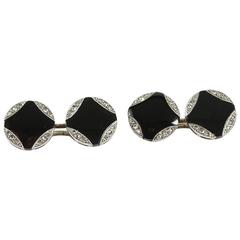 Antique Art Deco Black Onyx Diamond Cufflinks