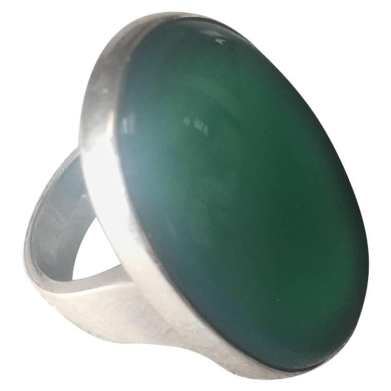 Georg Jensen Modernist Sterling Silver Ring No. 90A with Chrysoprase ...