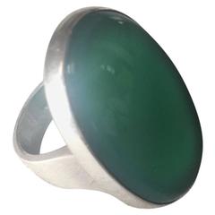 Vintage Georg Jensen Modernist Sterling Silver Ring No. 90A with Chrysoprase (Size 7.5)