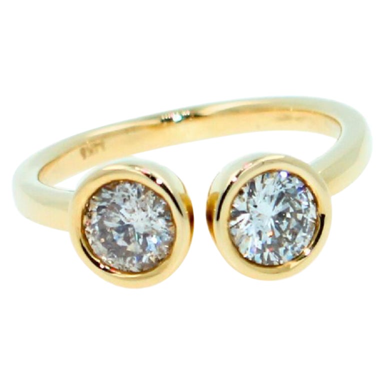 2 Carats Diamond Double Twin Cocktail Two Stone Bezel Solitaire Yellow Gold Ring For Sale
