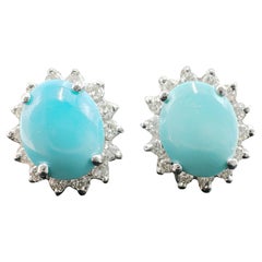 18k White Gold Robins Egg Blue Turquoise and Natural Diamond Earrings