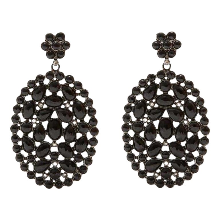 Black Spinel Diamond Oval Earrings For Sale