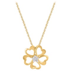 TJD Pendentif fleur en or jaune 14KT 0,10 carat diamant naturel taille brillant