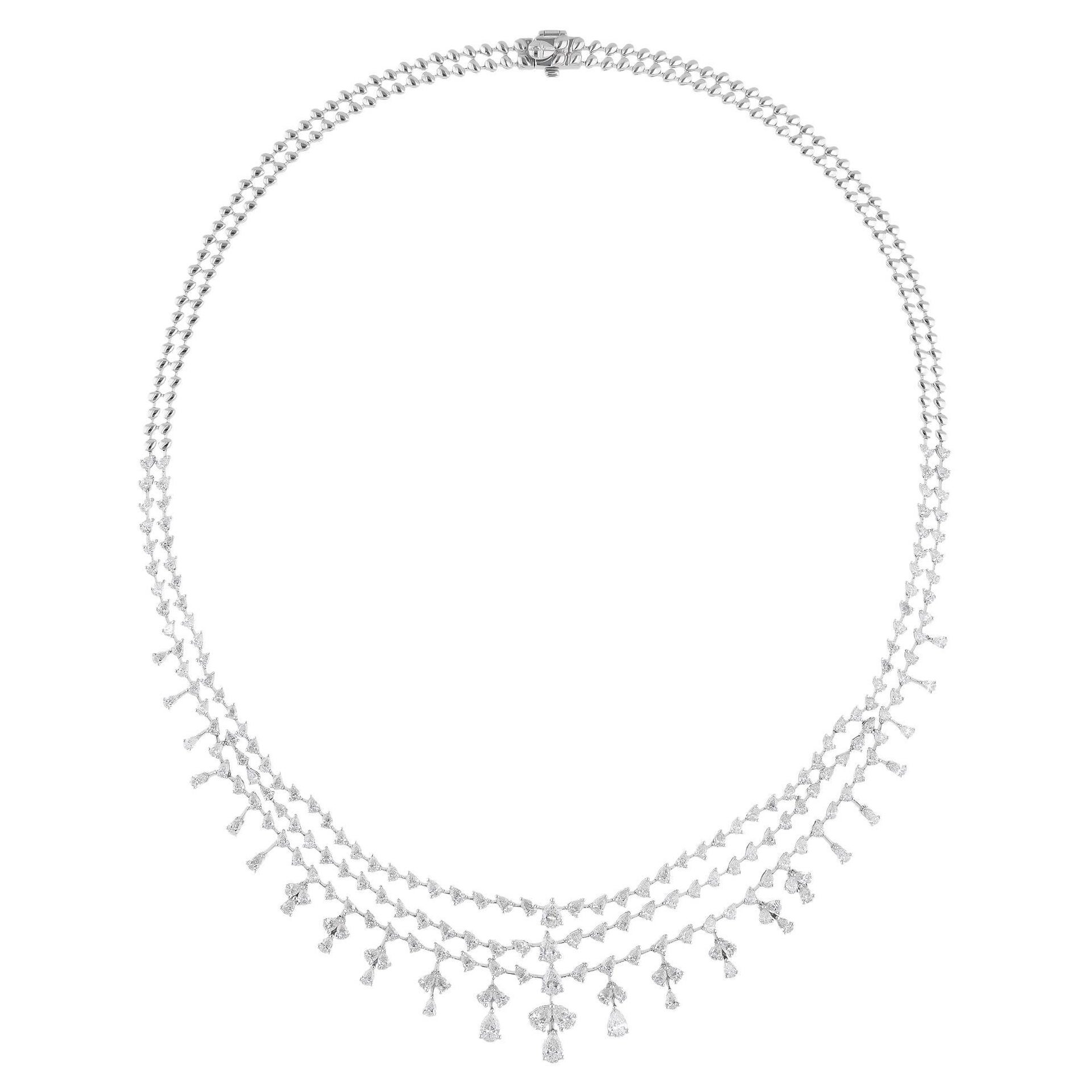 SI Clarity HI Color Pear Diamond Necklace 14 Karat White Gold Handmade Jewelry