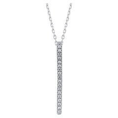 TJD Colgante de barra vertical de oro blanco de 14 quilates con diamante blanco natural de 0,07 quilates